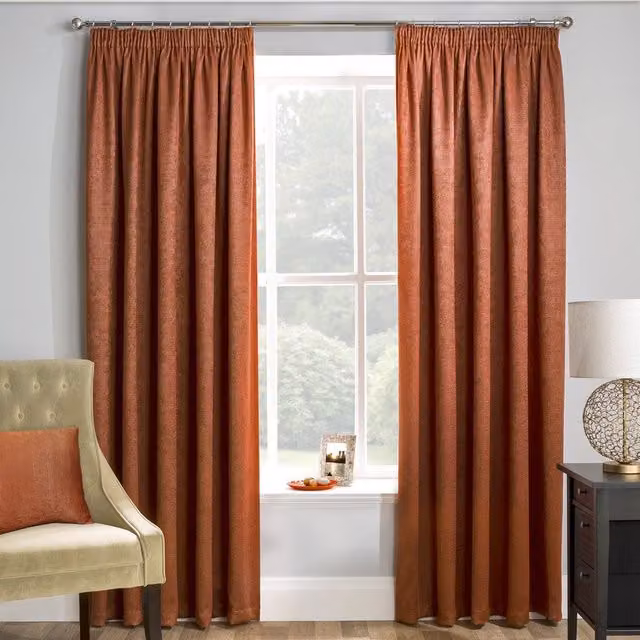 Enhanced Living Matrix Thermal Noise Reducing Dim Out Curtains in Orange, W: 168 cm, D: 137 cm