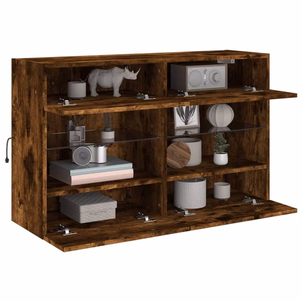 Berkfield Home TV Wall Cabinet with LED Lights in Smoked Oak Brown, W: 98.5 cm, D: 30 cm, H: 60.5 cm – 5
