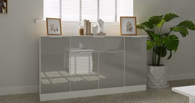 Ready Assembled 2 U Dover Mid Grey 4 Door 1 Drawer Wide Unit