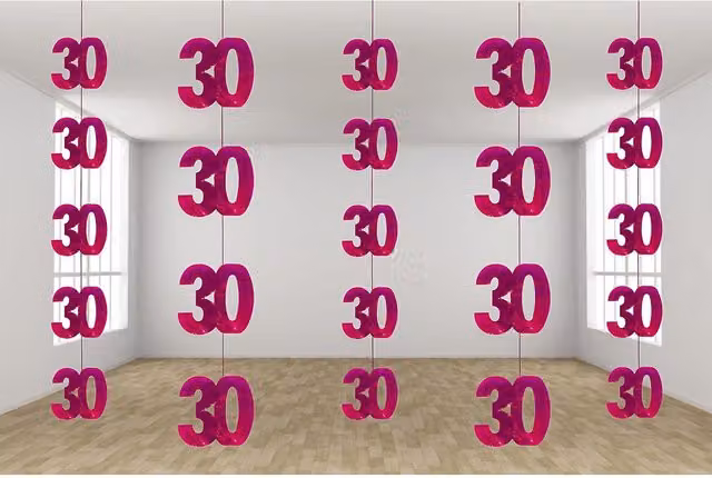Shatchi 30th Birthday Pink Foil Hanging String Pennant Letters