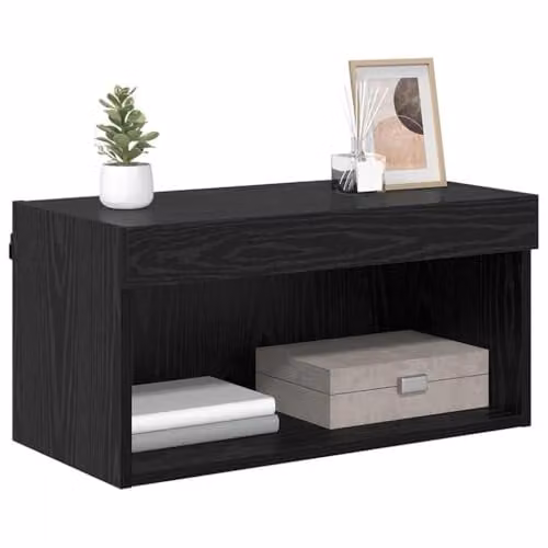vidaXL Modern Wall Mounted TV Cabinet Set in Black MDF with Integrated Lighting and Internal Shelves, W/D/H: 60 x 30 x 30 cm – 1