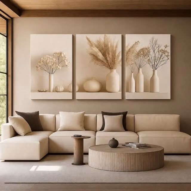 Mafett 3 Set Modern Beige Vase Collection Canvas Wall Art Print, W: 30.48 cm, H: 40.64 cm