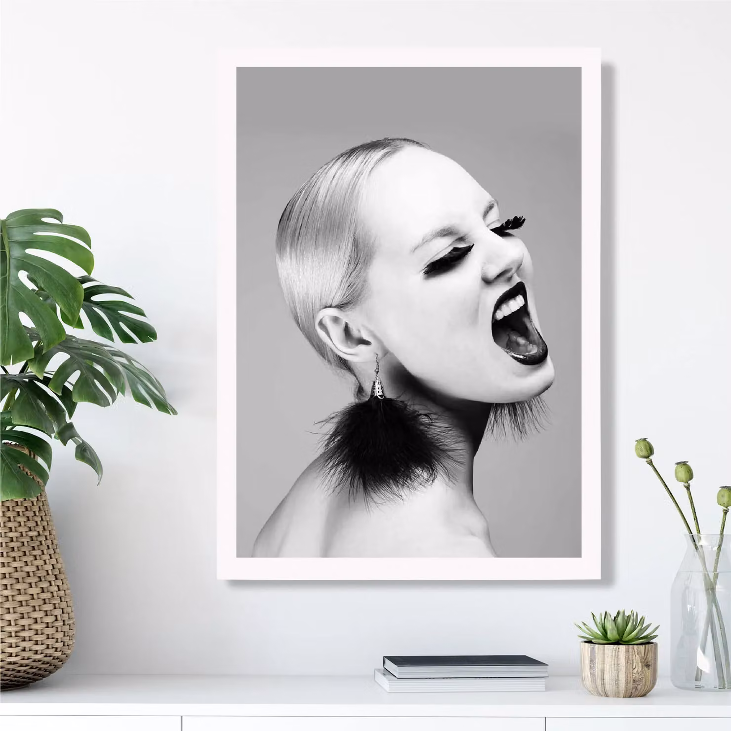 ARTZE Woman with Attitude Black and White Photo Framed Print in White Frame, A2 – 2