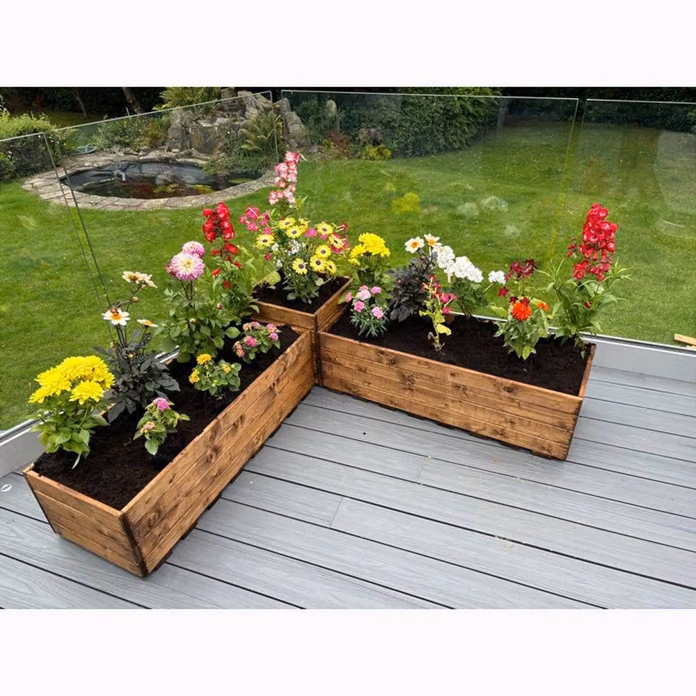 Charles Taylor Berwick Corner Wooden Planter Set, Pack of 2, Oiled Brown – 2