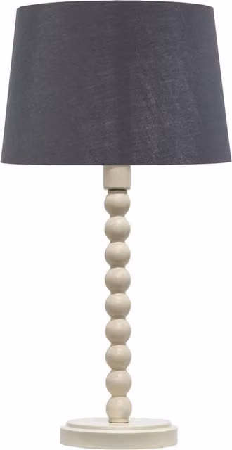 First Choice Lighting Bobbin Table Lamp with Grey and Silver Fabric Shade in White