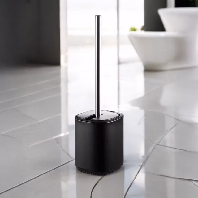 Showerdrape Echo Toilet Brush and Holder Set in White with Stainless Steel Handle, H38 x W10.5 x D11 cm