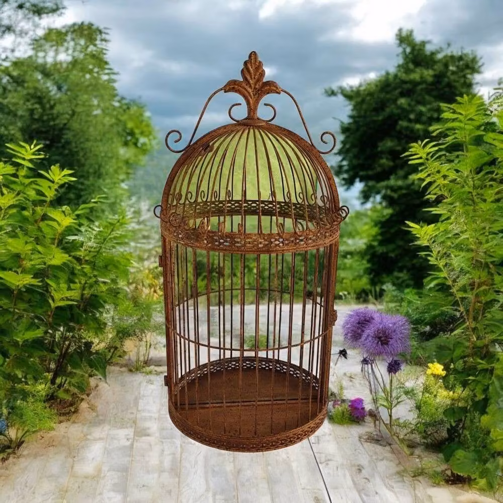 Minster Garden Mirror Cage in Rusty Brown Metal, W: 32 cm, H: 63 cm, D: 17 cm – 3