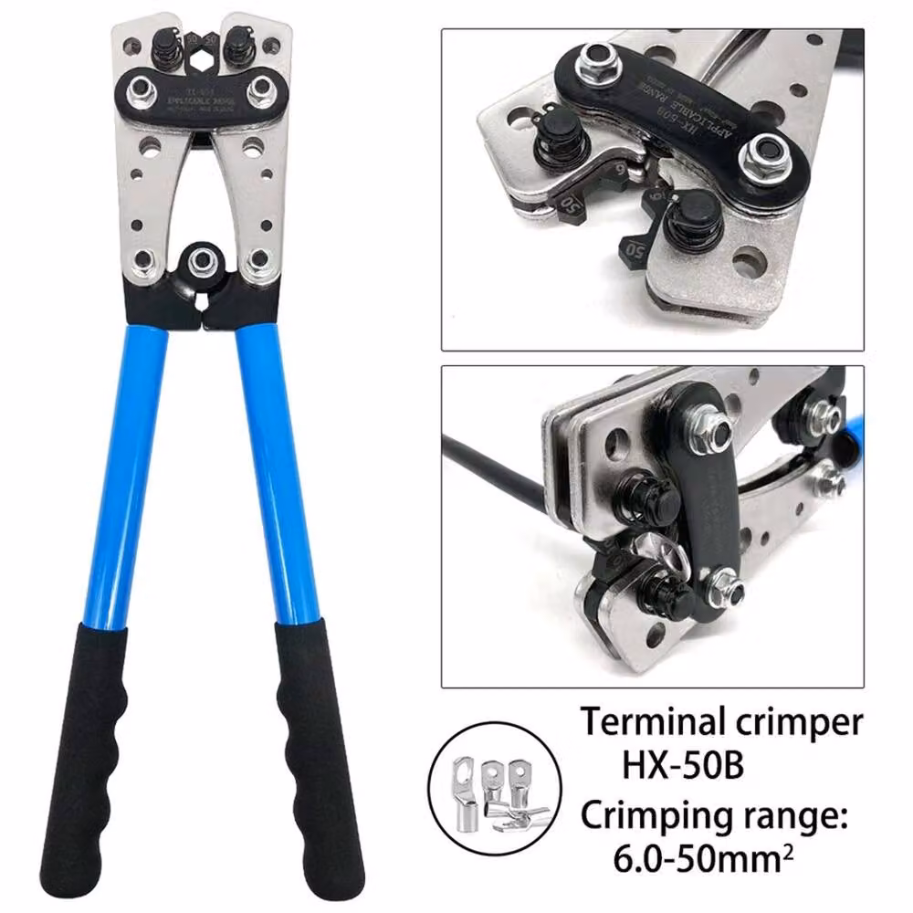 VOGREX Heavy Duty Battery Cable Crimping Tool and Wire Lug Crimper Kit, Blue – 3