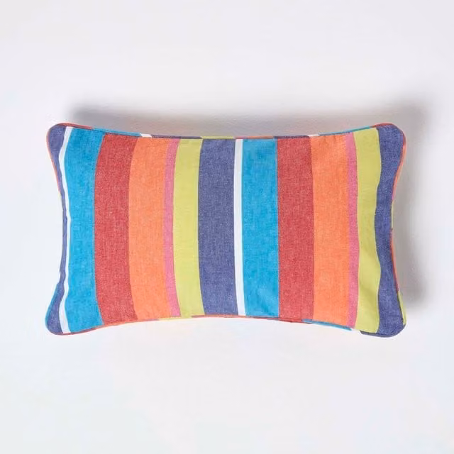 Homescapes Multicolour Striped Cotton Cushion Cover, W: 50 cm