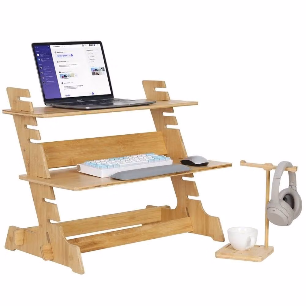 VOGREX Adjustable Standing Desk Riser Converter and Monitor Stand in Light Oak – 1
