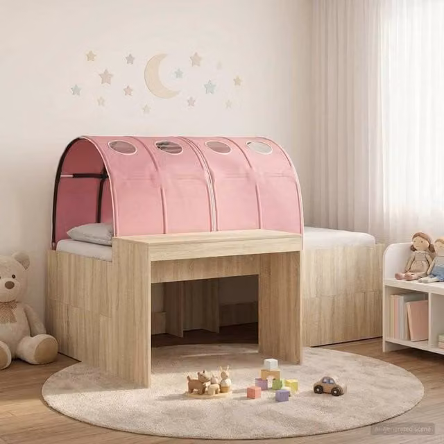 Berkfield Home 3-Piece Bed with Tunnel in Sonoma Oak and Pink Engineered Wood