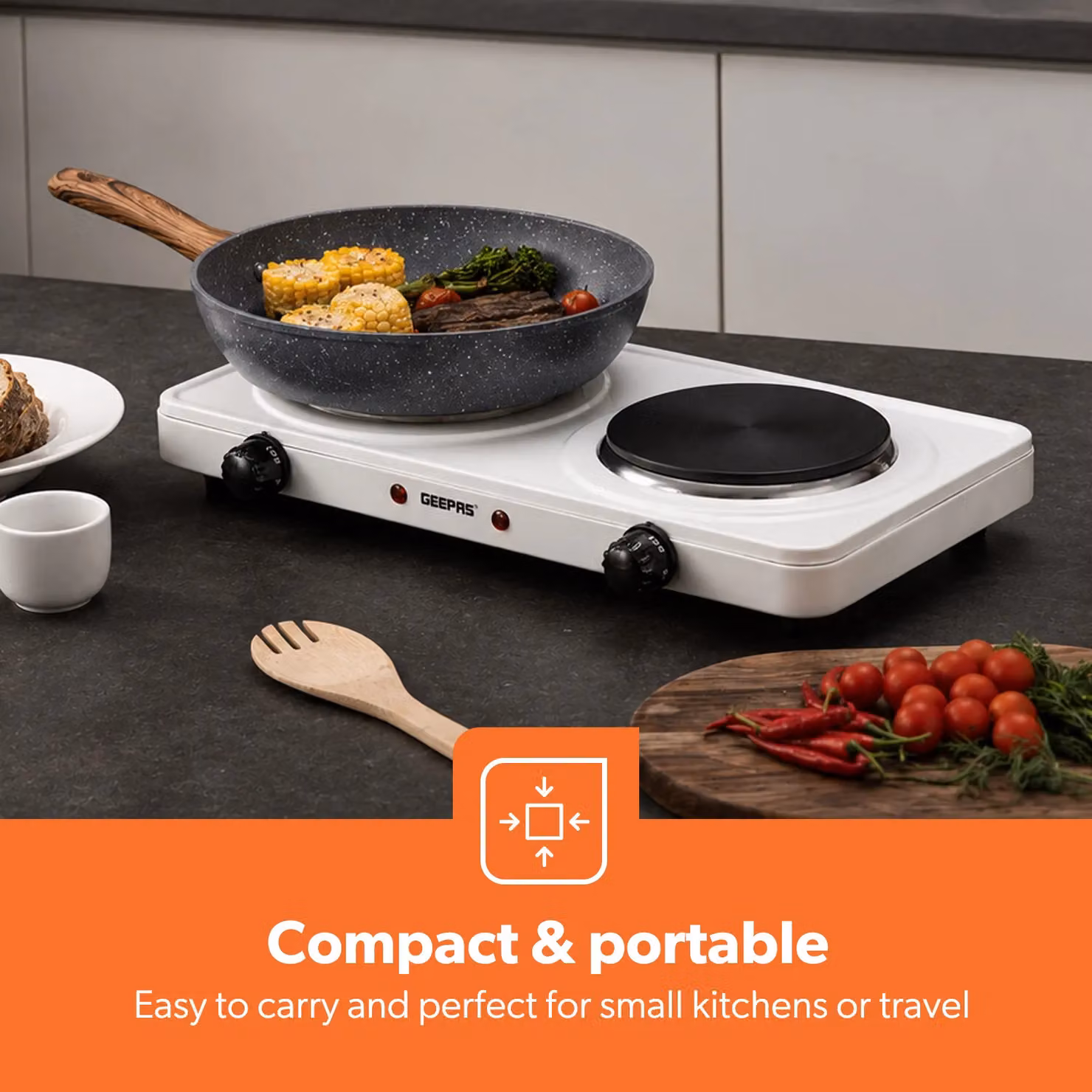 Geepas Double Portable Electric Hot Plate Cooker, 2000W, White – 6