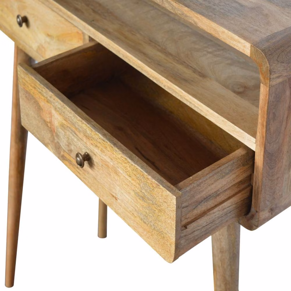 Wyld Haus Urbino Curved Mango Wood Console Table with 2 Drawers and Open Shelf, Brown, W/D/H: 90.0 x 35.0 x 76.7 cm – 3