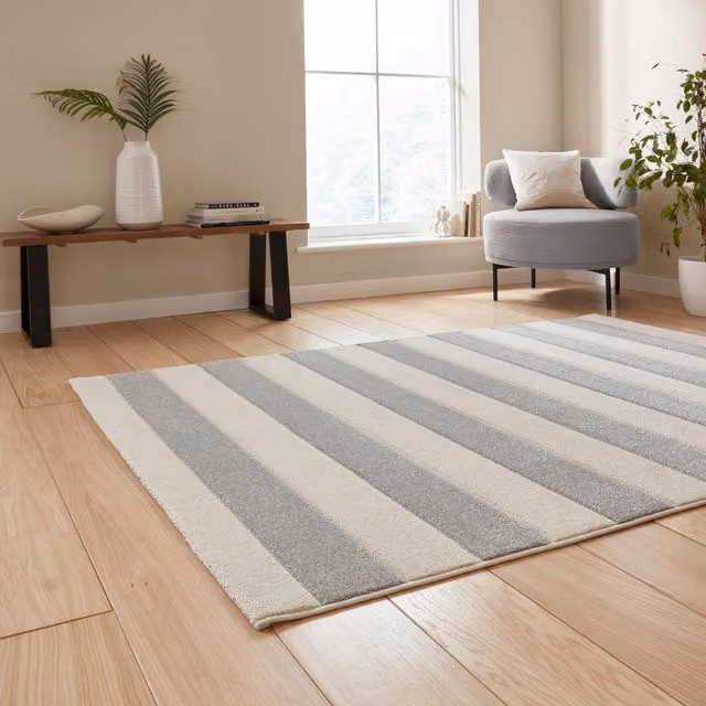 Catherine Lansfield Cove Stripe Modern Linear Rectangular Rug in Grey