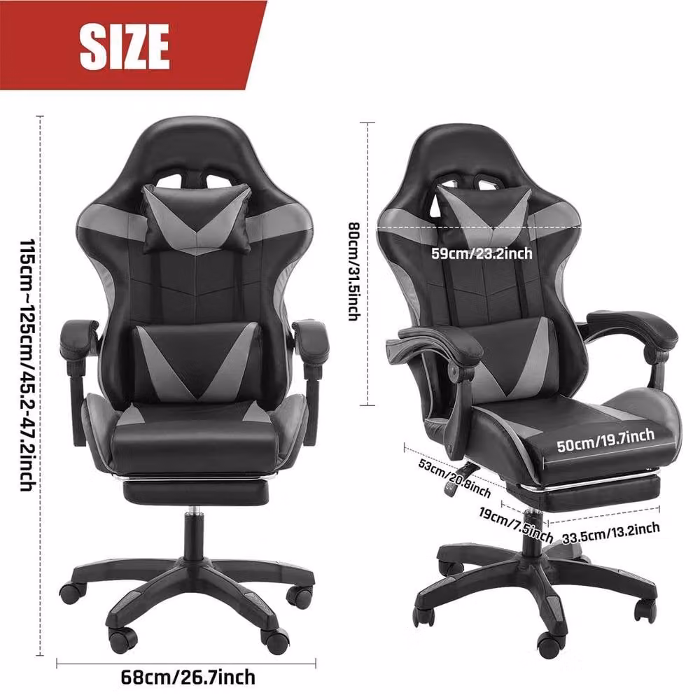 KORVIXA Ergonomic Gaming Chair in Black with Synthetic Leather and Headrest – 2