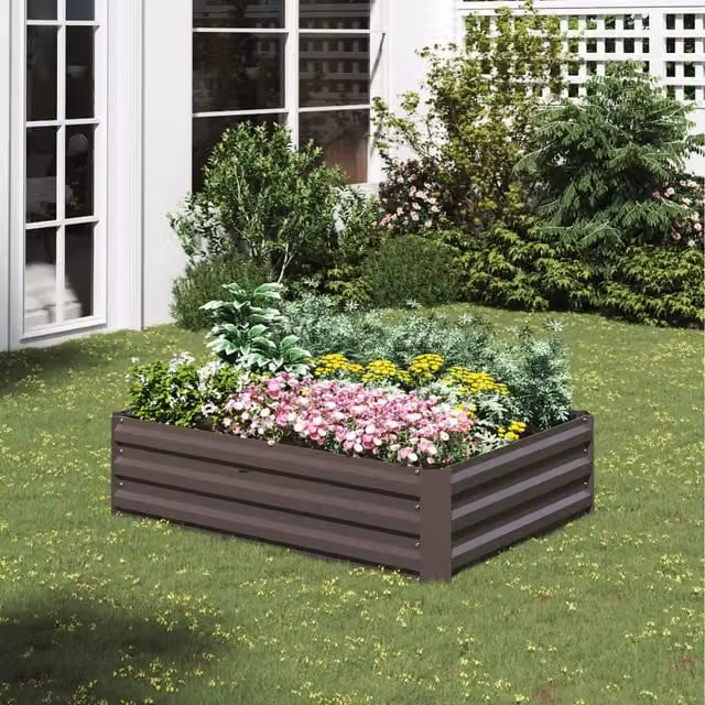 Lifeideas Brown Galvanised Steel Rectangular Metal Raised Bed, Width: 120 cm