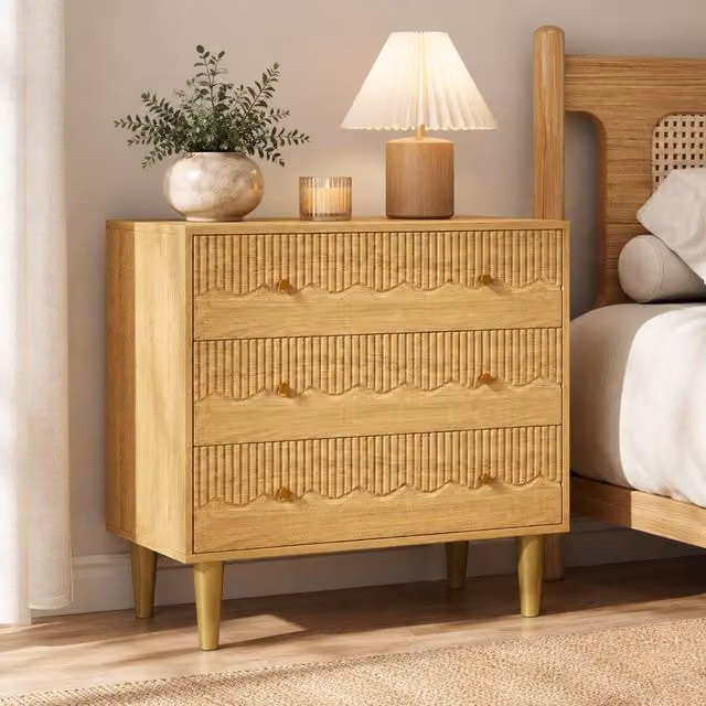 STILVORA Modern Oak 3 Drawer Chest of Drawers with Metal Legs in Brown and Beige – 1
