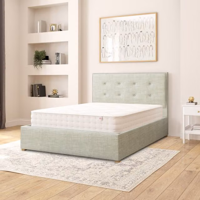 Aspire Presley Fabric Ottoman Storage Bed in Eau De Nil Blue/Green, W/D/H: 140 x 200 cm