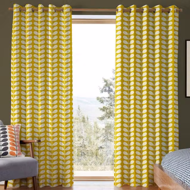 Orla Kiely Made to Measure Yellow Floral Blackout Eyelet Curtain Panel