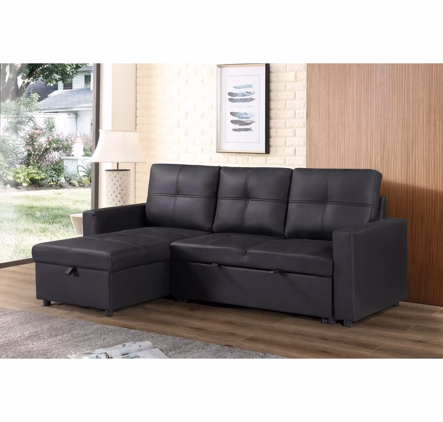 SquareBoxx Bayside 3 Seater Pull-Out Sofa Bed in Black Synthetic Leather – 2