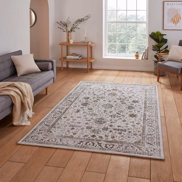 Creation 50112 Metallic Effect Yarn Rug in Grey and Gold