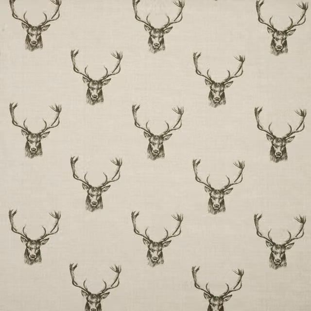 Terrys Stags Fabric in Charcoal Grey and Beige