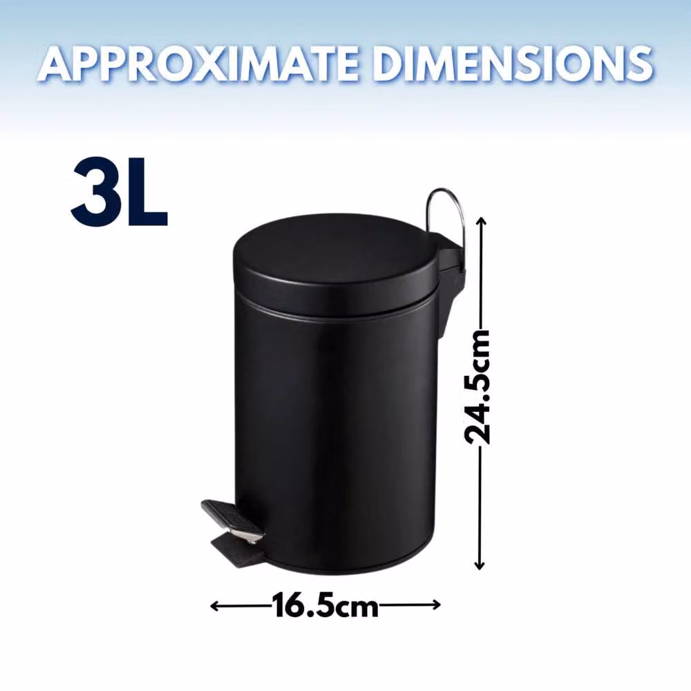 Marco Paul 3L Small Black Pedal Bathroom Bin with Removable Inner Bucket – 2