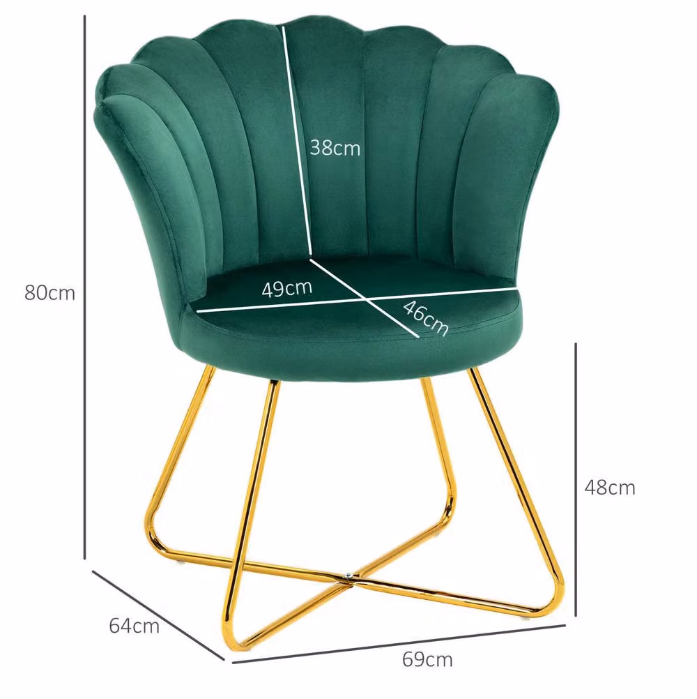 STILVORA Art Deco Accent Chair with Scalloped Shell Back in Green Velvet and Metal Frame – 2