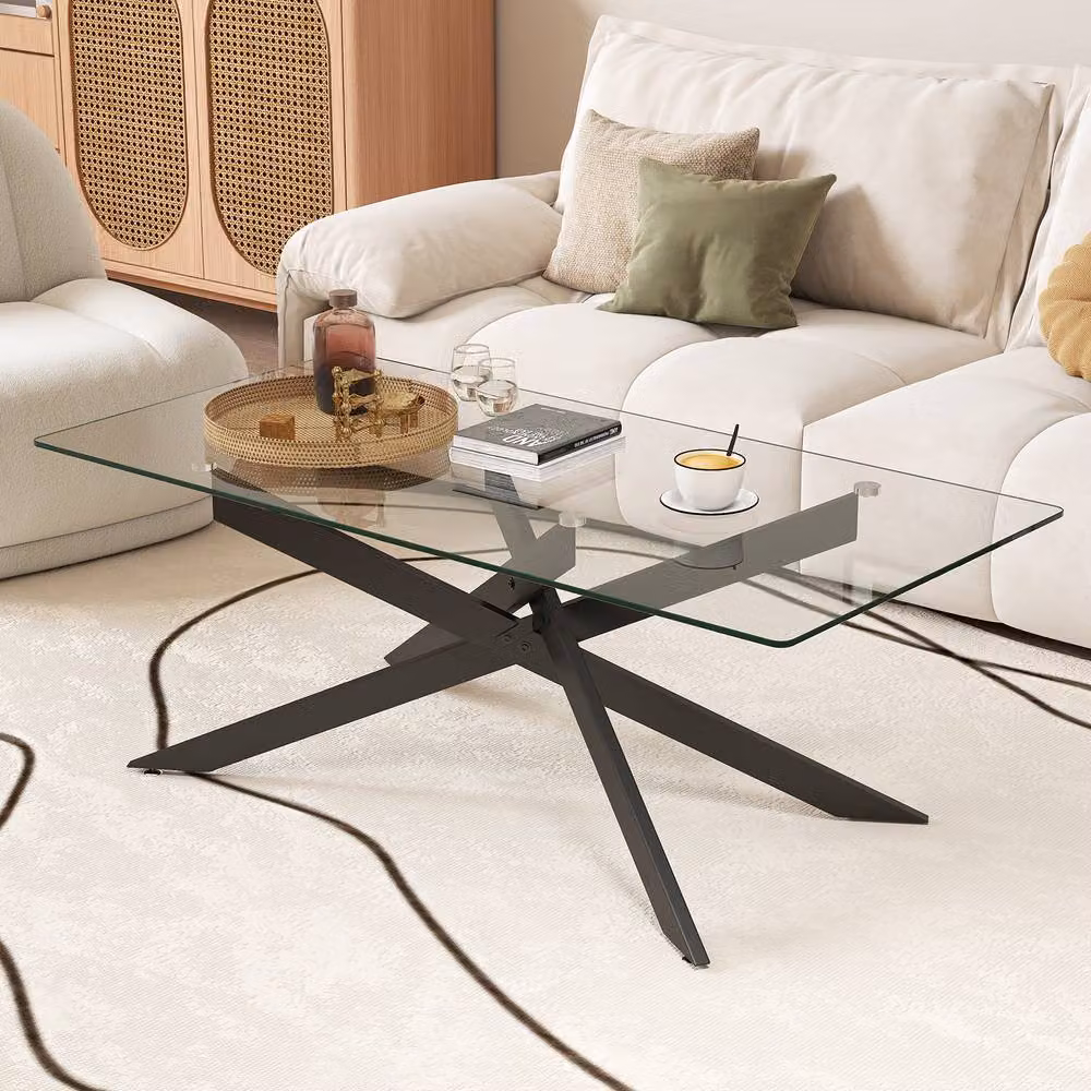 Costway Modern Rectangular Glass Coffee Table in Black – 2