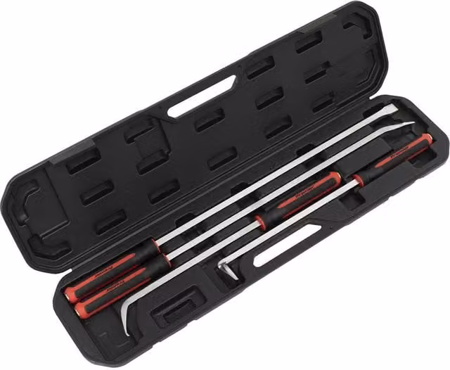 Loops 4 Piece Heavy Duty Stainless Steel Pry Bar Set with Hammer Cap and Soft Grip Handles in Multicolour