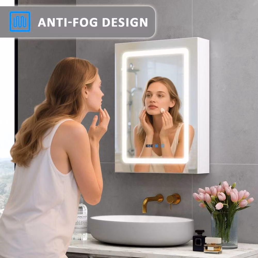 FLAVORA White LED Bathroom Mirror Cabinet with Shaver Socket and Internal Shelves, W/H: 50 x 70 cm – 2