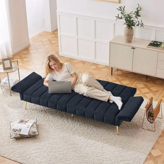 Rolipo Modern Black Velvet Click-Clack Sofa Bed with Adjustable Headrest and Foam Upholstery