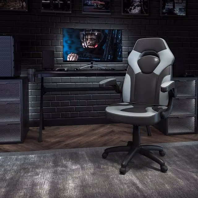 FWStyle Black and Grey Faux Leather Racer Style Deluxe Gaming Chair – 1