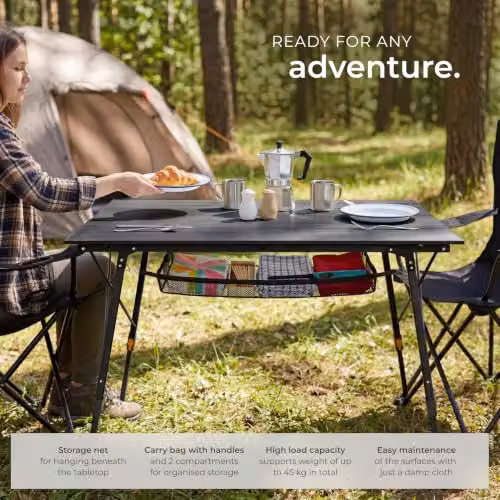tectake Folding Camping Table, Black, W: 90 cm, D: 52 cm, H: 47-70 cm – 8