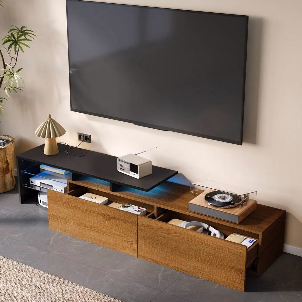 KORVIXA Modern Living Room TV Unit in Black, Brown and Multicolour, W/D/H: 100 x 33.5 x 33 cm – 4