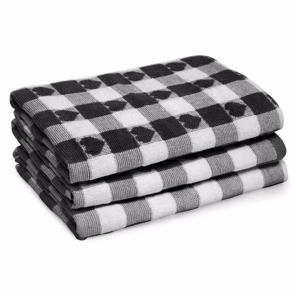 Velosso Black Hearts Check Cotton Jacquard Tea Towel – 2