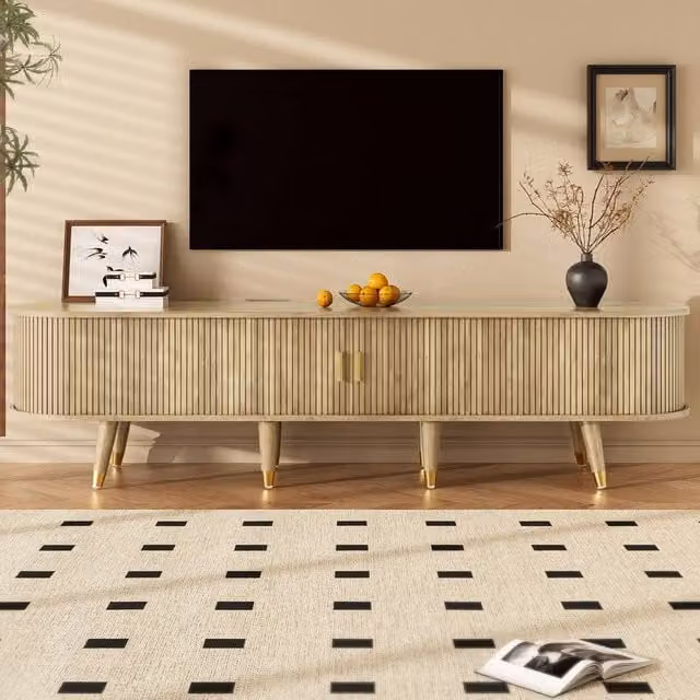 ModernLuxe Country-style TV cabinet with sliding door, shelves and drawers in Brown, W: 175.0 cm, H: 45.0 cm, D: 38.0 cm