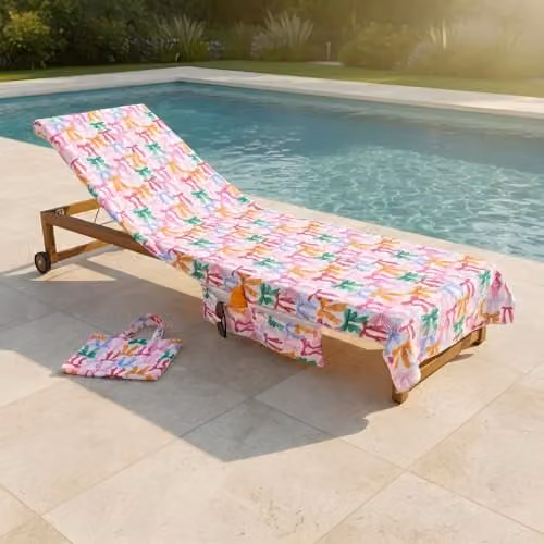OHS Pink Multi Bows Microfibre Beach Towel with Pocket and Bag, W: 75 cm, L: 215 cm