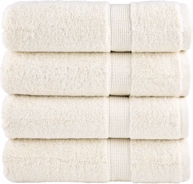 Berkfield Home SOLUND Premium Cotton Terry Shower Towels, 4 Pack, Cream, W: 70 cm, L: 140 cm, 600 gsm