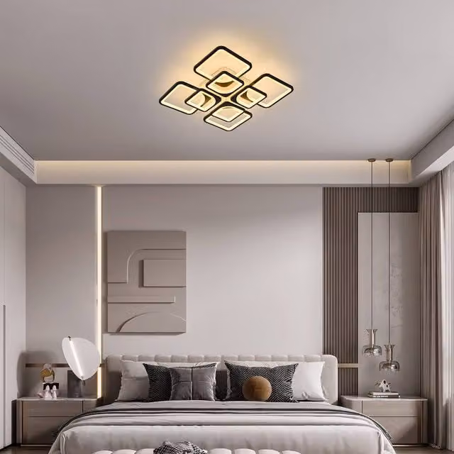 NIVOR Modern Black 8 Square Dimmable LED Ceiling Light with Remote Control
