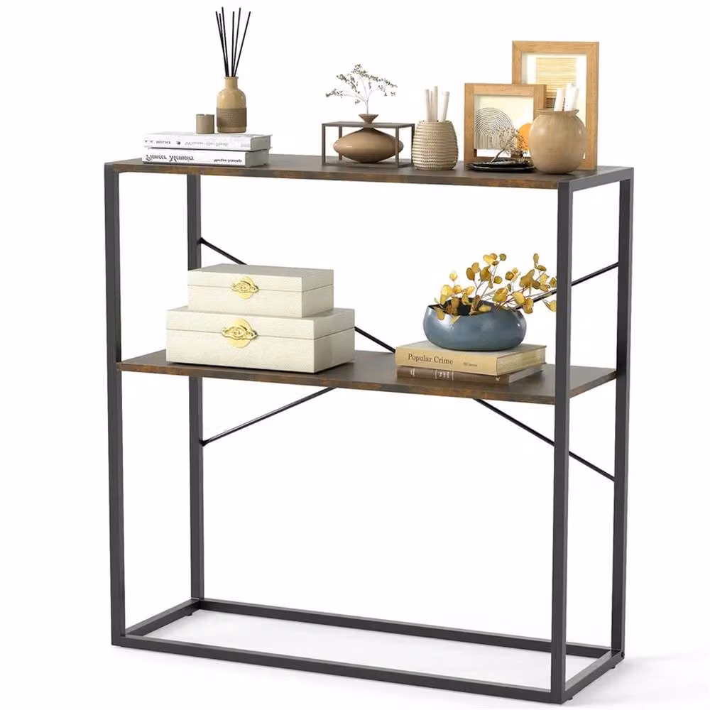 NESTLUNE Modern Luxury Narrow Long Behind Sofa Shelf in Black, W: 100 cm, D: 15 cm – 5