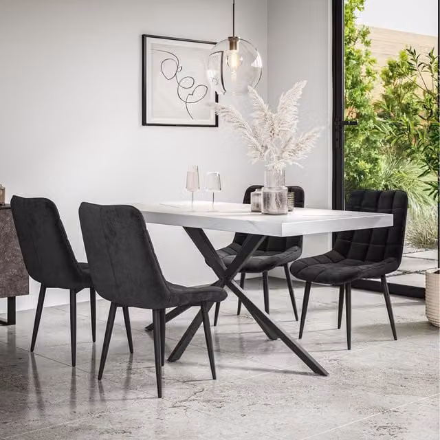 More4Homes Donni Dining Set with Marble Effect Rectangular Table and 4 Black Nova Velvet Chairs