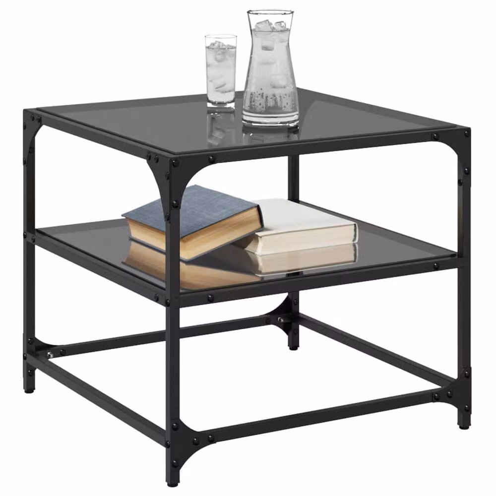 Berkfield Home Set of 2 Square Coffee Tables with Black Glossy Glass Tops and Steel Legs, W/D/H: 50 x 50 x 45 cm – 3