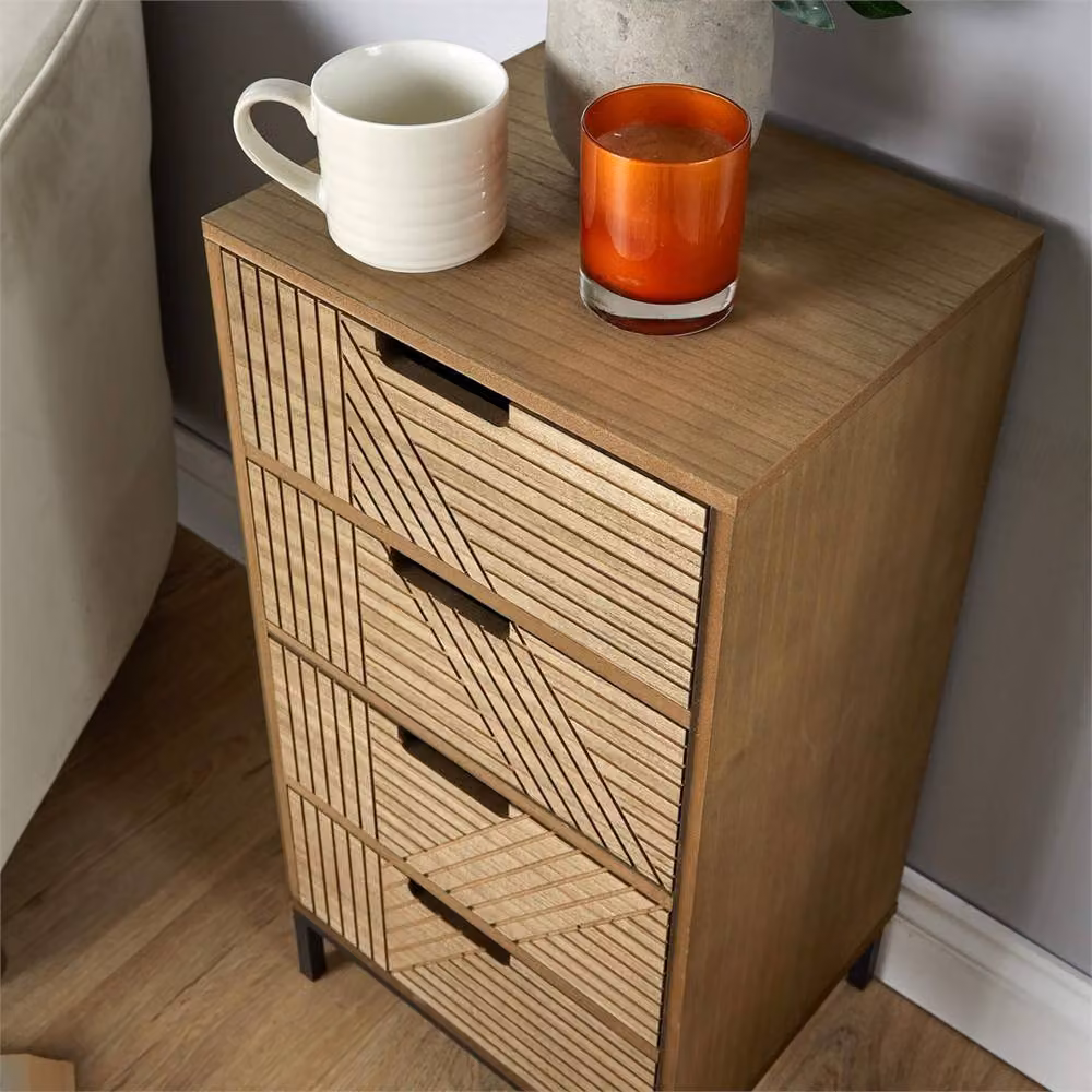 Nordara Geometric Design 4 Drawer Chest in Brown, W: 110 cm, D: 35 cm – 3