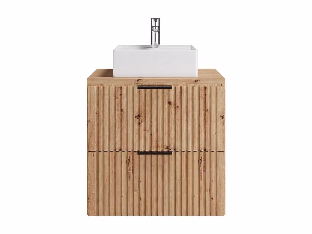 Vente-unique Striped Wall-Mounted Bathroom Vanity Unit with Square Countertop Basin in Light Oak, W: 60 cm, D: 46 cm, H: 57 cm – 2