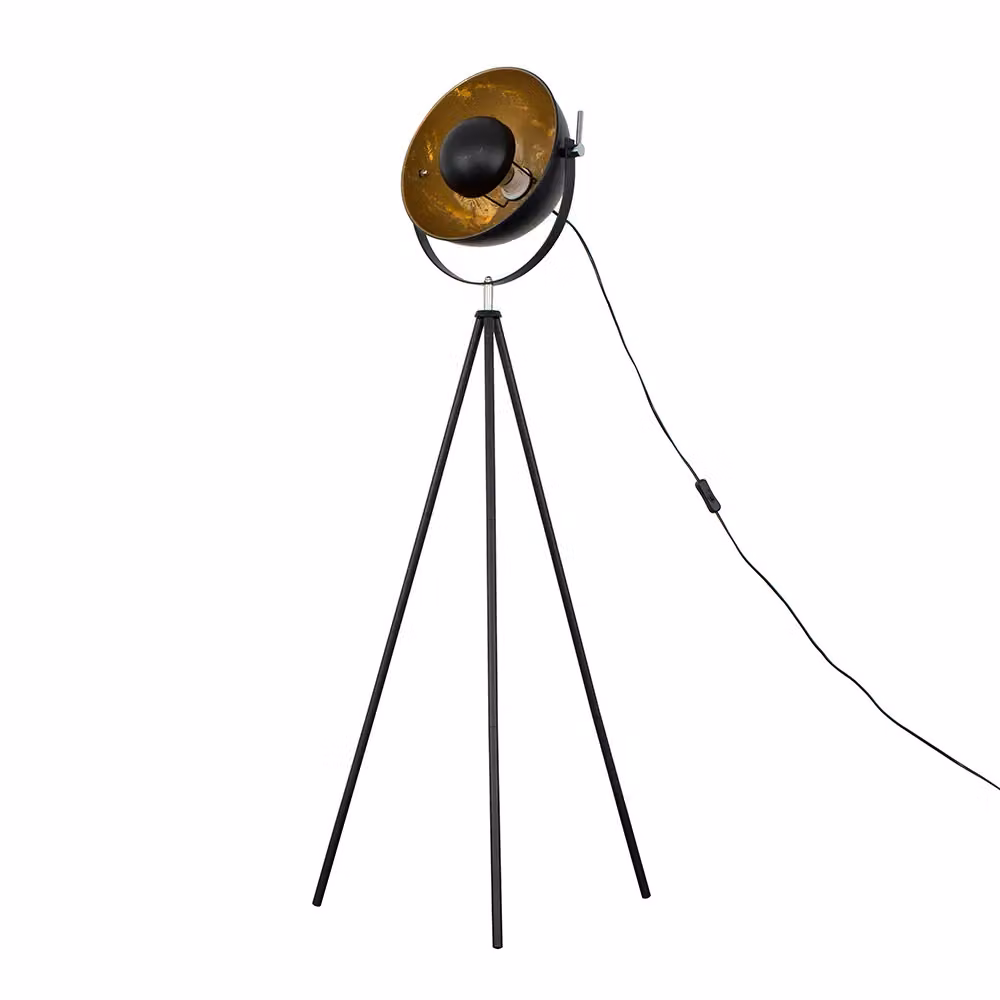 ValueLights Morpho Retro Photography Tripod Floor Lamp with Black Metallic Deep Dome in Gold/Brass, H 132.5 cm x W 60 cm x D 30 cm – 2