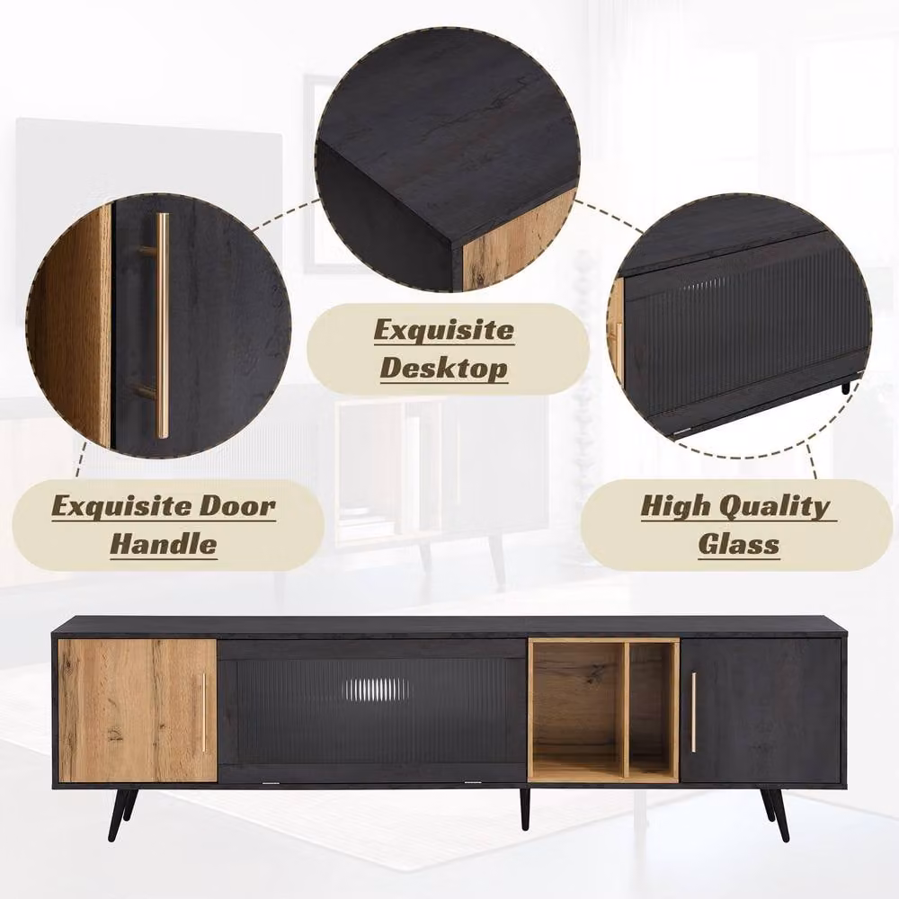 HomeTouch Modern Wood and Grey Grain TV Unit with Large Storage Space – 2
