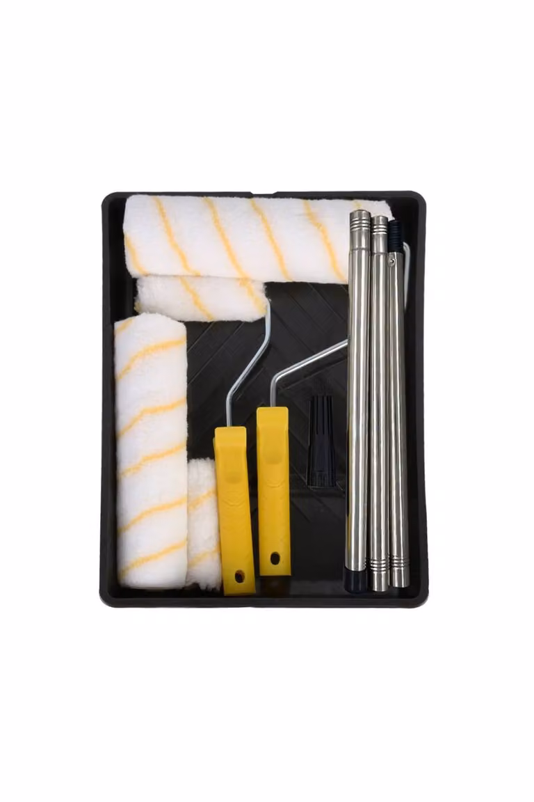 KDMD Paint Roller Set with Extension Pole, Tray and Brush Sleeves in Yellow