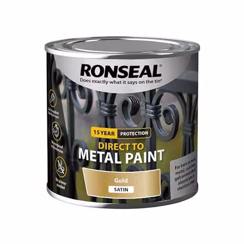Ronseal Direct to Metal Gold Satin Water Based Paint 250ml – 2