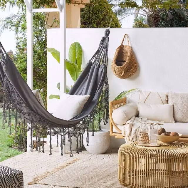 Wyld and Coco Boho Grey Cotton-Polyester Garden Hammock Swing Seat